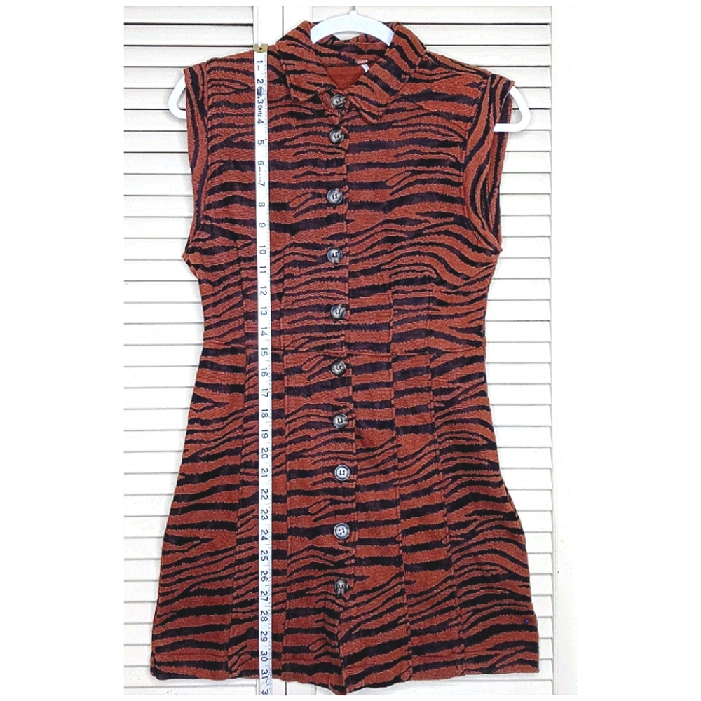 Free People Dress Sleeveless Tiger Print + Buttons